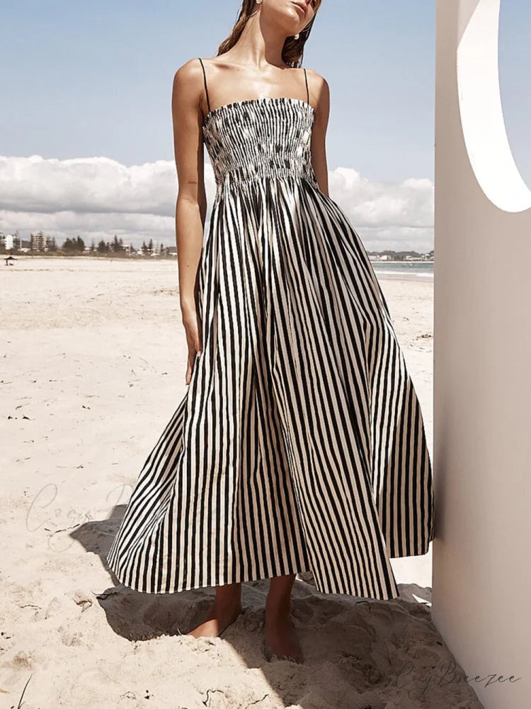 Sophistication Unique Stripe Charming Pleated Maxi Dress