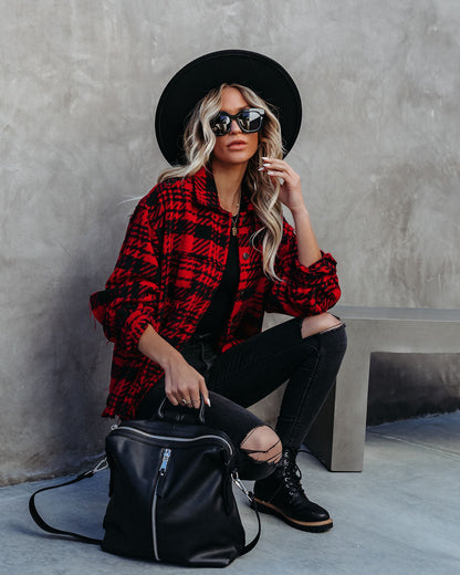 Red South Lake Frayed Plaid Shacket