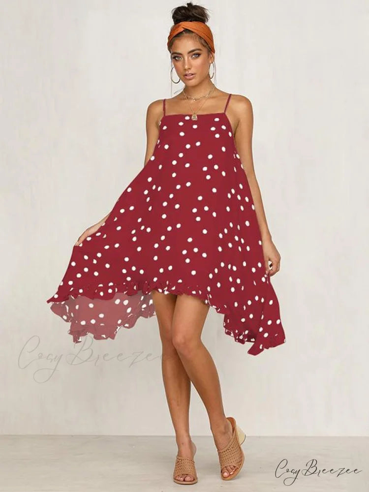 Spaghetti-Neck Gown Dot Bohemia Chiffon Mini in Warm-Season Style S / BLACK