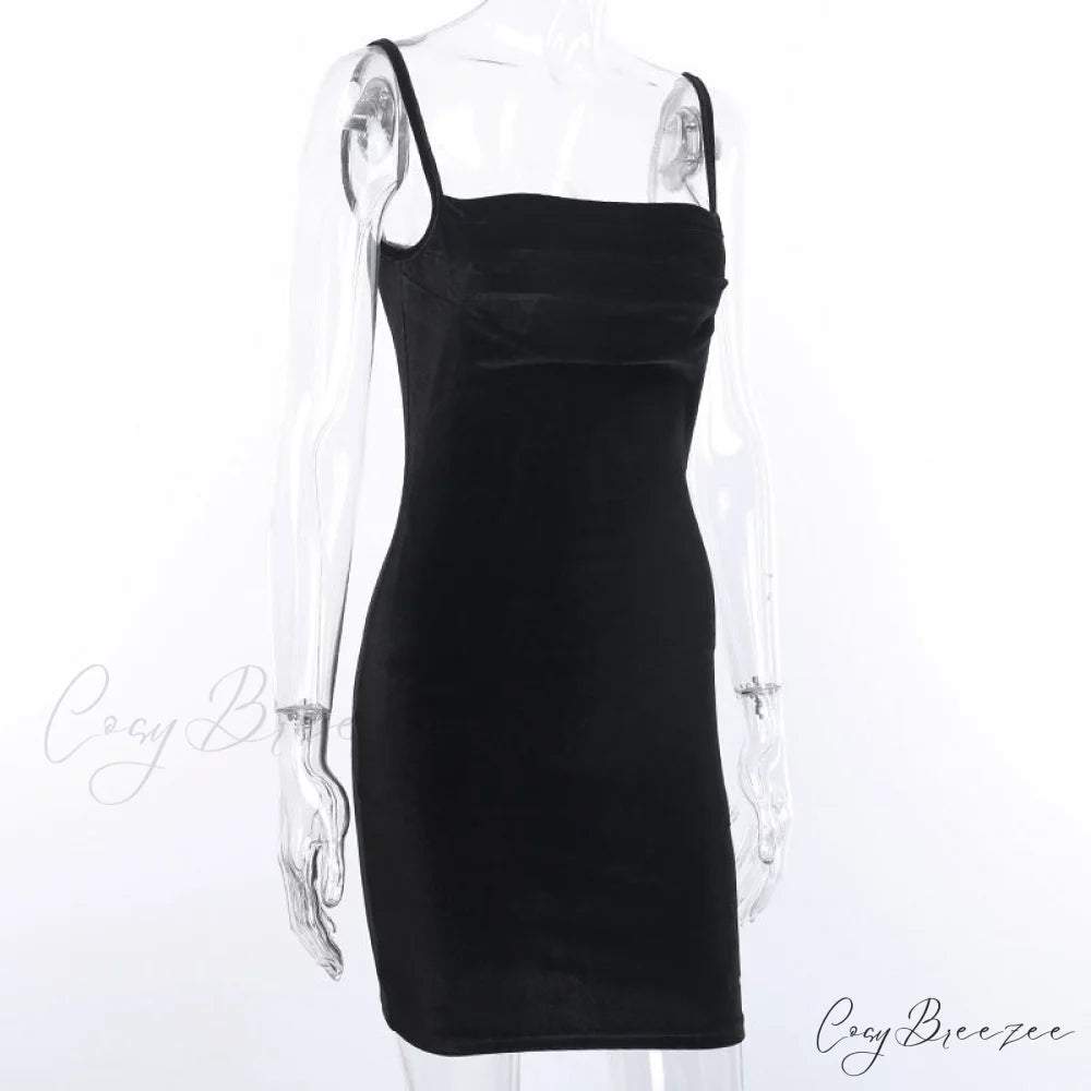 Spaghetti Ruched Off Party Gown Skinny Shoulder Womens Elegant Sleeveless Black Strap Velvet Mini Front Dress