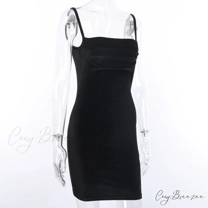 Spaghetti Ruched Off Party Gown Skinny Shoulder Womens Elegant Sleeveless Black Strap Velvet Mini Front Dress