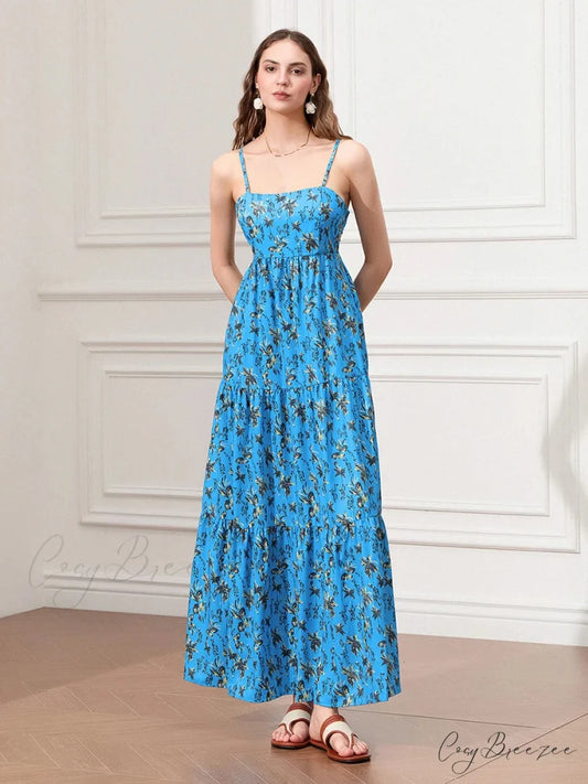 Spaghetti Strap Ruched Backless A-Line Beach Vacation Dress floraldress-250126