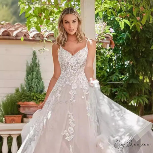 Spaghetti Strap Sheer Tail Wedding Dress weddingdress-250223