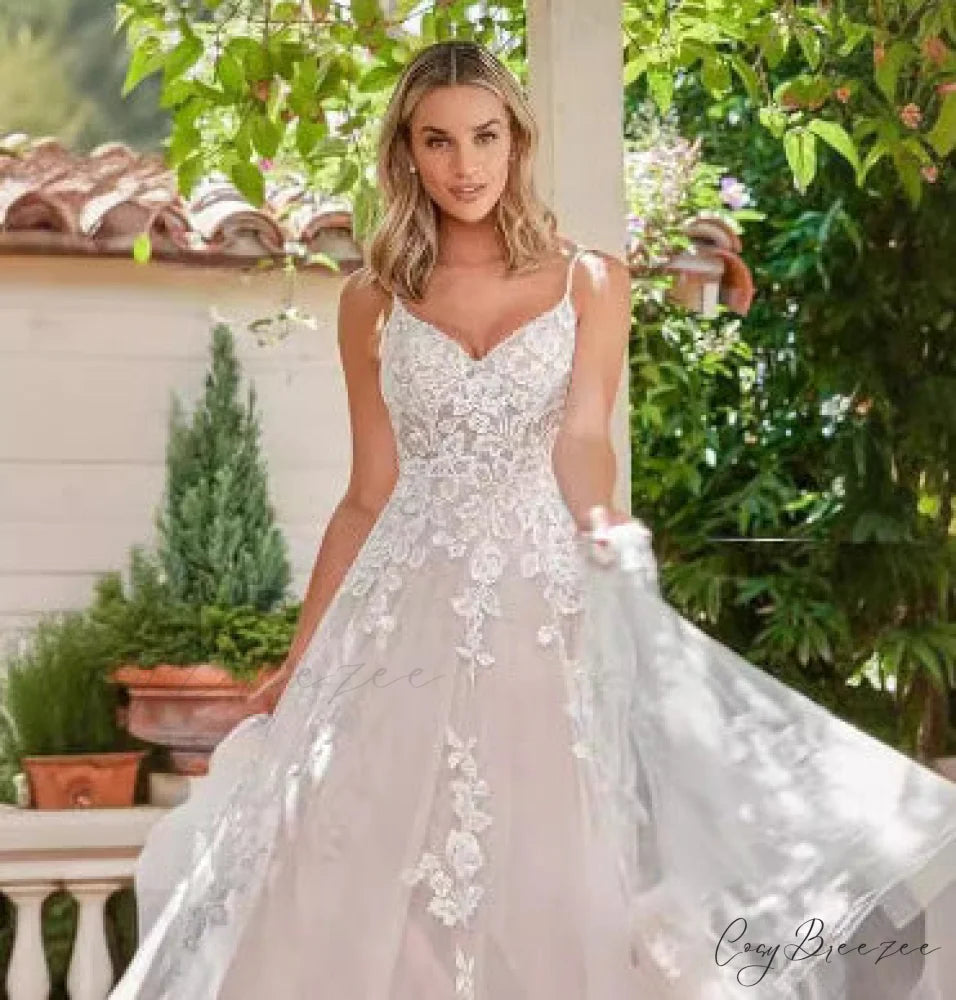 Spaghetti Strap Sheer Tail Wedding Dress white / US 2 weddingdress-250223