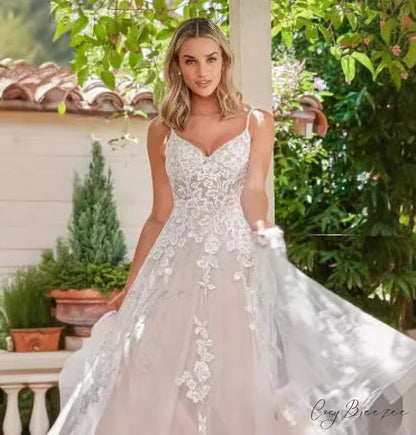 Spaghetti Strap Sheer Tail Wedding Dress white / US 2 weddingdress-250223