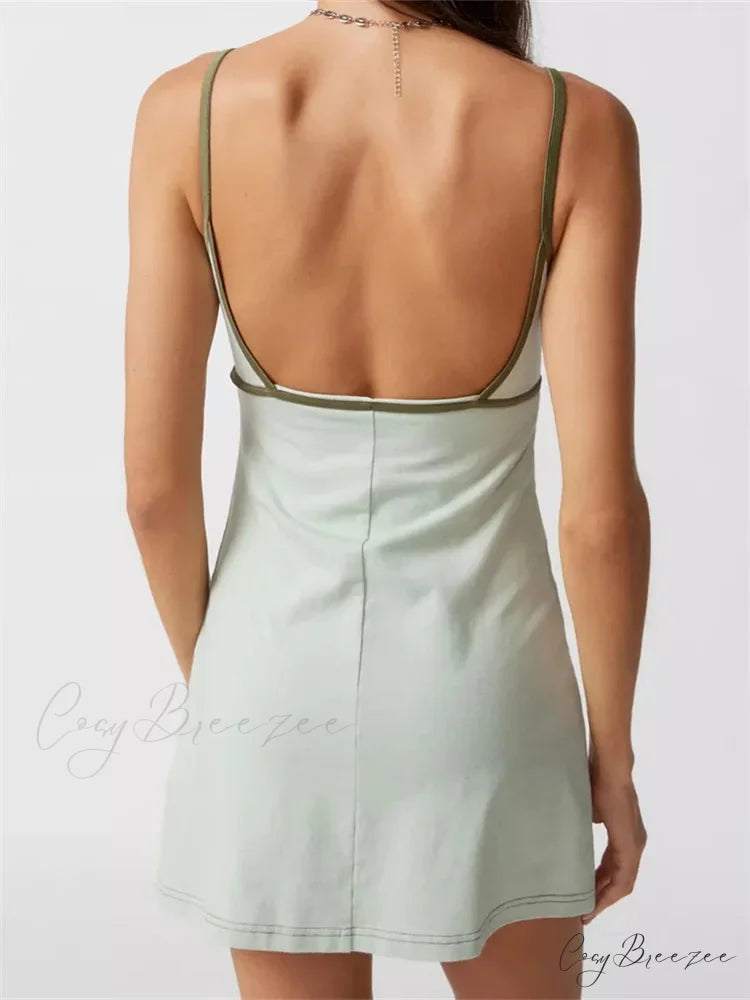 Spaghetti Strap Sleeveless Summer Cutout Backless Party Mini Dress