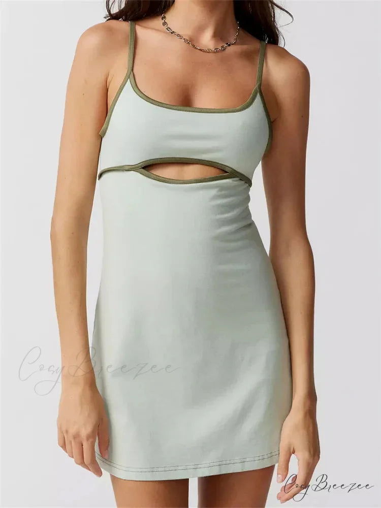 Spaghetti Strap Sleeveless Summer Cutout Backless Party Mini Dress GREEN / S