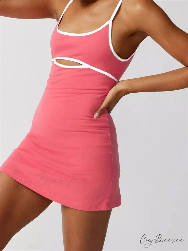 Spaghetti Strap Sleeveless Summer Cutout Backless Party Mini Dress RED / S