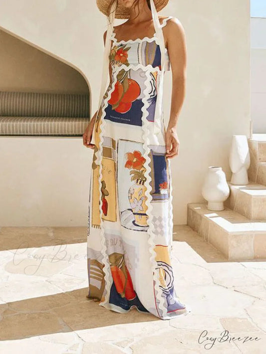 Spaghetti Strap Stylish Printed Maxi Dress Multi-Color / S
