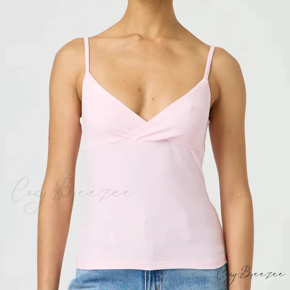 Spaghetti Strap V-Neck Crop Top pink / S croptop-250223