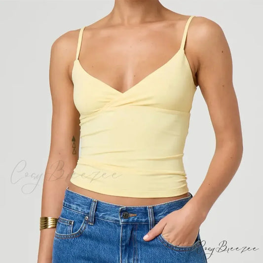 Spaghetti Strap V-Neck Crop Top yellow / S croptop-250223