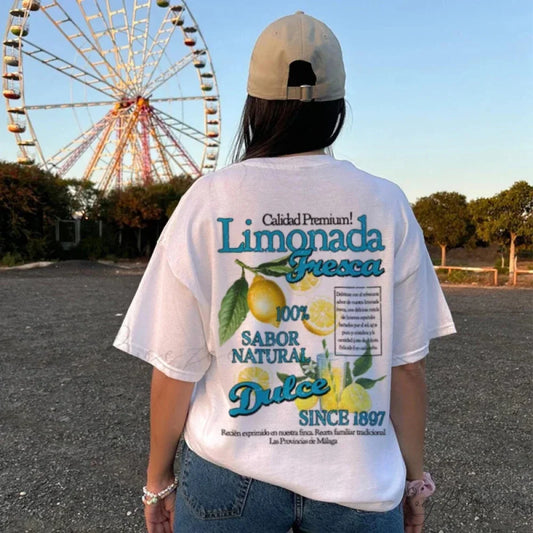 Spanish Lemon Patterned Large Fit Tee WHITE / S t-shirt-250223