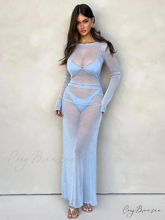 Sparkle Glitter Perspective Vacation Dress Blue / S vacationdress-250223
