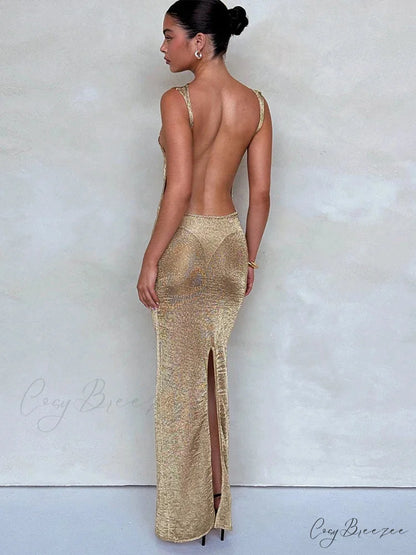 Sparkling Glitter Fitted Holiday Dress vacationdress-250223