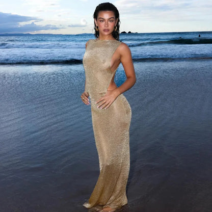 Sparkling Glitter Fitted Holiday Dress vacationdress-250223