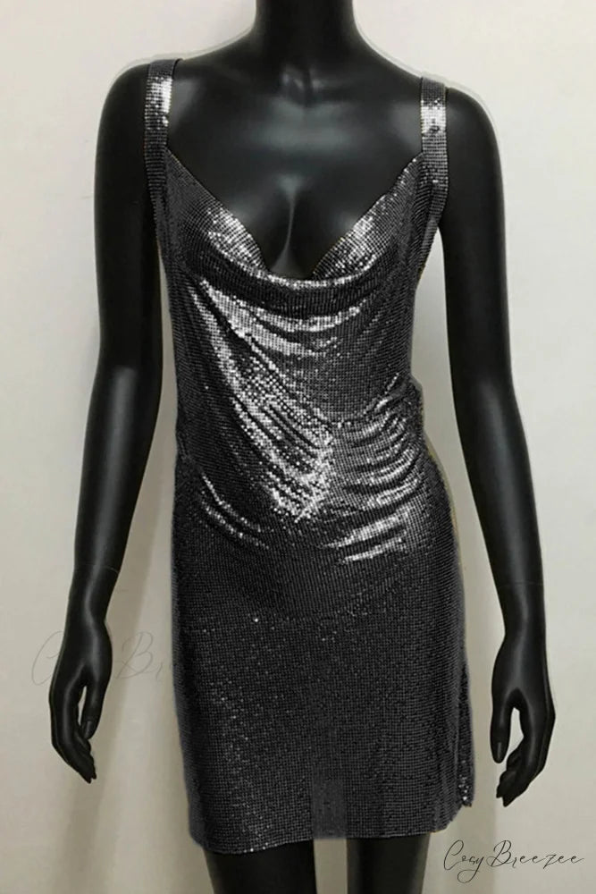 Sparkling Rhinestone Cami Dress Black / B-Tank Dress / S