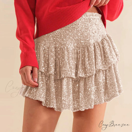 Sparkling Sequins Layered Skirt white / XS skirts-250223