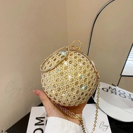 Sparkly Round Shiny Diamond Evening Clutch Bag Gold clutchbag-250126