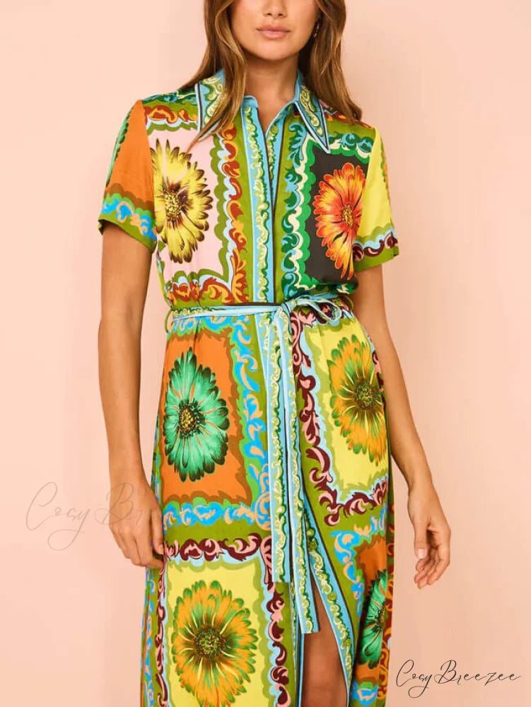 Special Sunflower Stylish Print Midi Dress