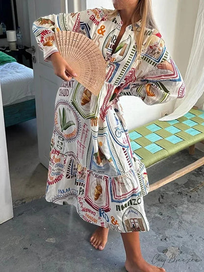 Specialized Pattern Print Charming Cardigan Midi Dress