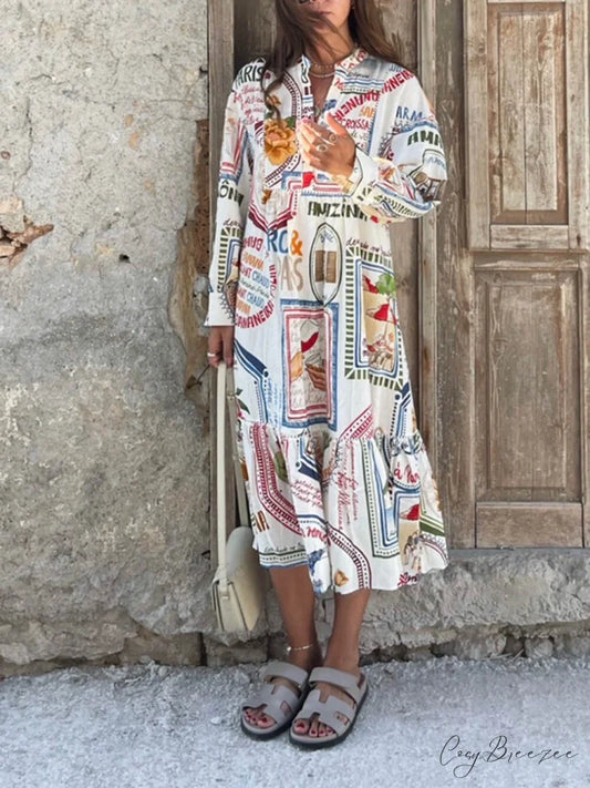 Specialized Pattern Print Charming Cardigan Midi Dress Multicolor / S