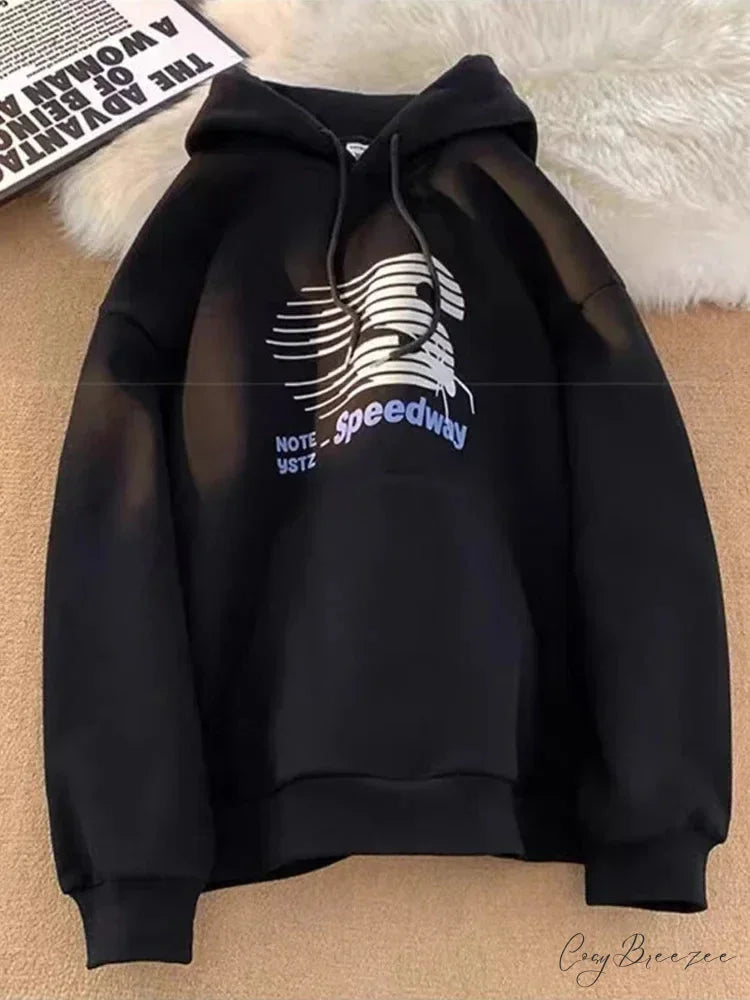 Speedway Letter Graphic Hoodie Black / M(40-45KG) hoodies-241228