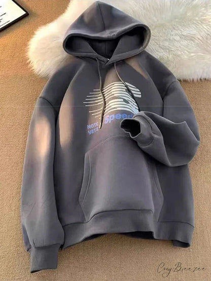 Speedway Letter Graphic Hoodie Dark Grey / M(40-45KG) hoodies-241228