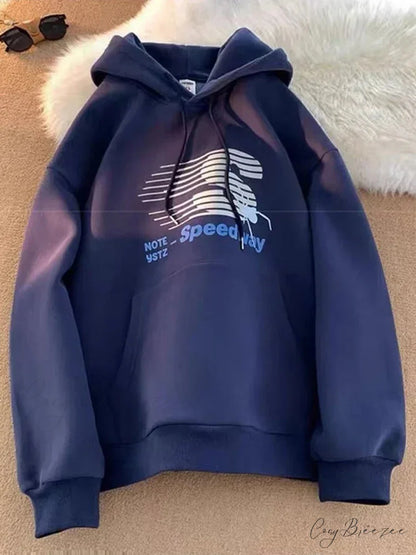 Speedway Letter Graphic Hoodie Navy Blue / M(40-45KG) hoodies-241228