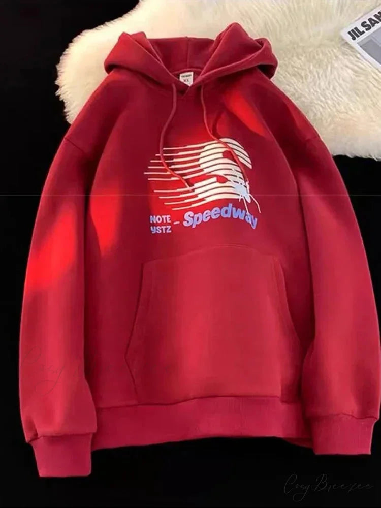 Speedway Letter Graphic Hoodie Red / M(40-45KG) hoodies-241228