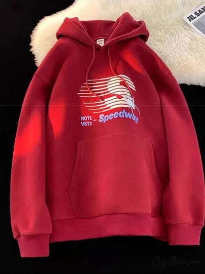 Speedway Letter Graphic Hoodie Red / M(40-45KG) hoodies-241228