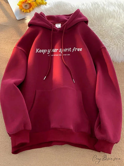 Spirit Free Letter Printed Hoodie Red / M(40-45KG) hoodies-241228