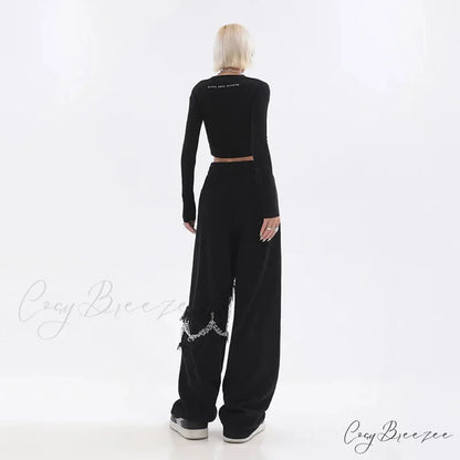 Spliced Chain Elastic Waist Pants pants-241228
