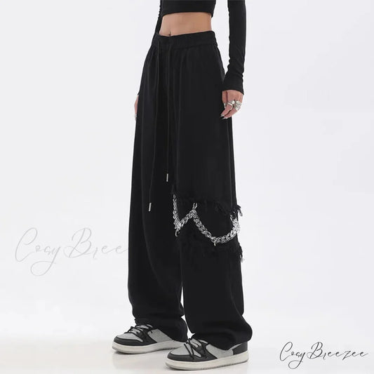 Spliced Chain Elastic Waist Pants pants-241228