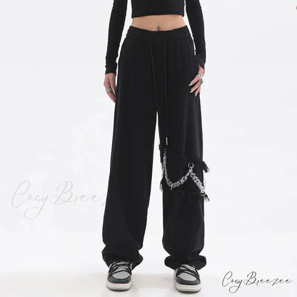 Spliced Chain Elastic Waist Pants pants-241228