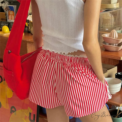Spliced Streaked Stretchy Waist Short short-250223