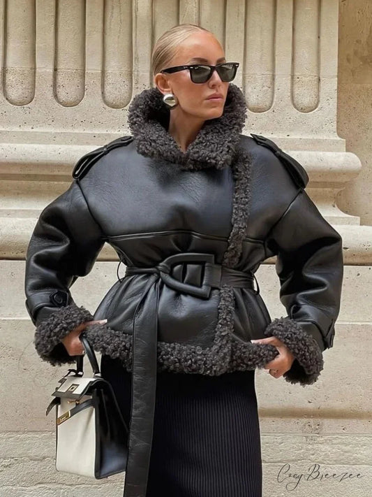 Splicing Thicken Warm Leather Coat coats-241228