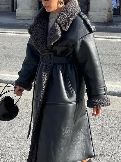 Splicing Thicken Warm Leather Coat coats-241228