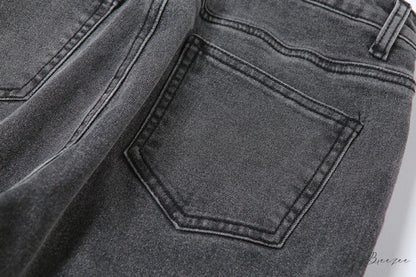 Split Grey Up Denim Trousers Style Stacked Bodycon Streetwear Jeans Ruched Baddie Waist Zip Pants High Women