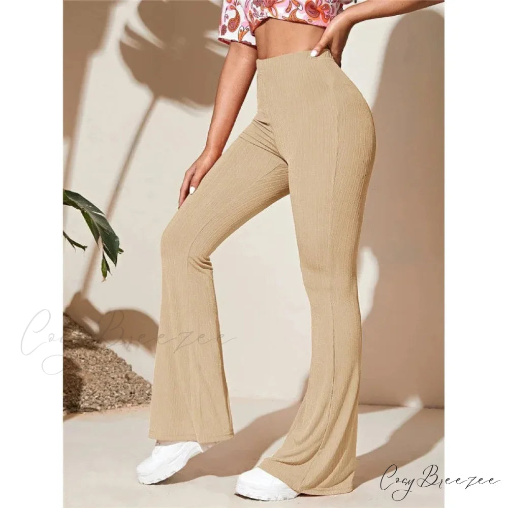 Split Knitted Wide Leg Loose Fitting High Waisted Draped Casual Pants