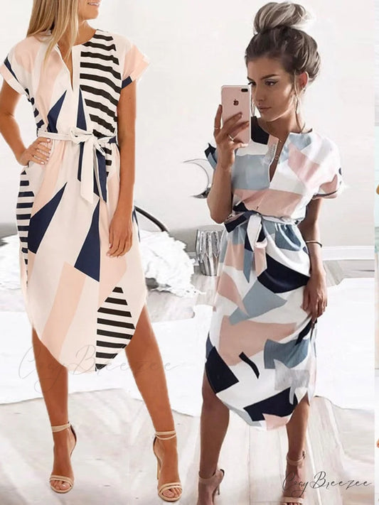 Split Women Party Flowered Midi Ruffles Bohemian V-Neck Casual Gown Gown Design Wrap Warm-Season Sexy Full-Length