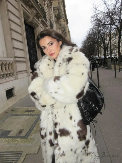 Spotted Leopard Suit Collar Fluffy Coat white / XS coats-241228