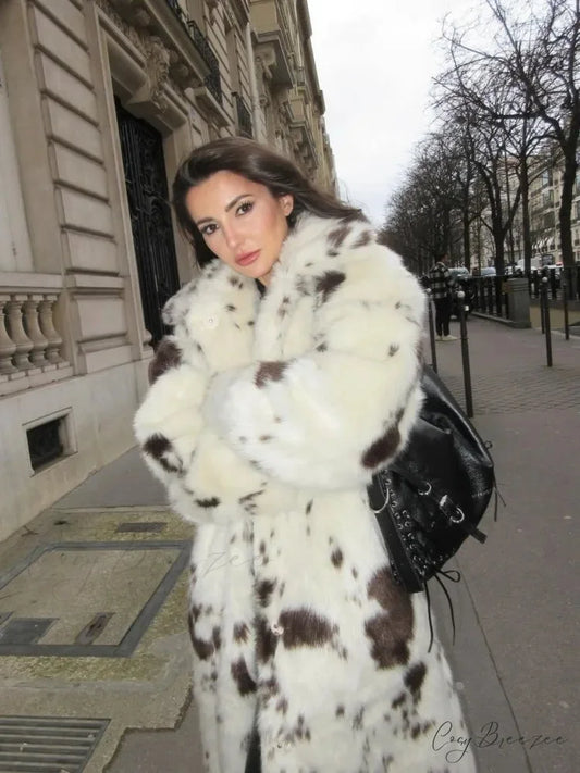Spotted Leopard Suit Collar Fluffy Coat white / XS coats-241228