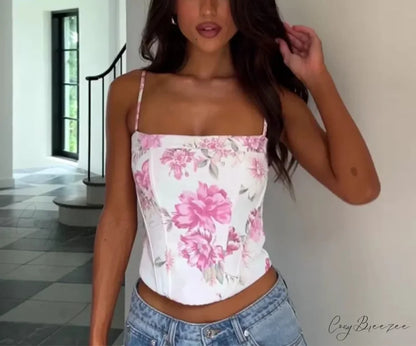 Spring 2024 Vacation Slim Waist Printed Camisole Top croptop-250126