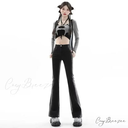 Spring And Autumn Fashion Micro Rage Ins Natural Waist Dark Simple New Zipper Jean