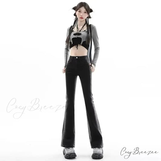 Spring And Autumn Fashion Micro Rage Ins Natural Waist Dark Simple New Zipper Jean