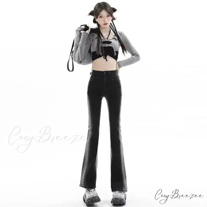 Spring And Autumn Fashion Micro Rage Ins Natural Waist Dark Simple New Zipper Jean