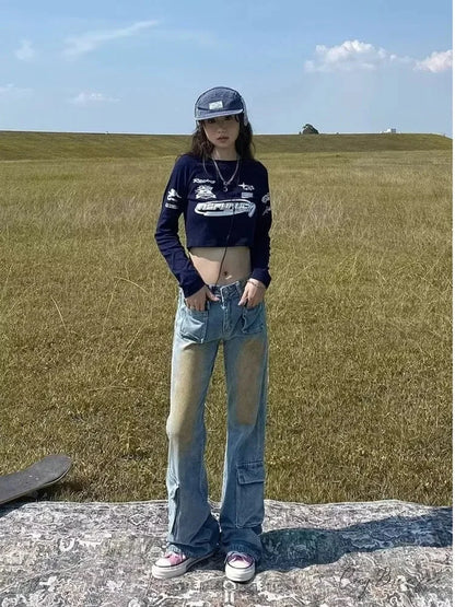 Spring and Autumn New Thin and Small Style Design Feel Loose Straight Leg Fashion Women’s Jean