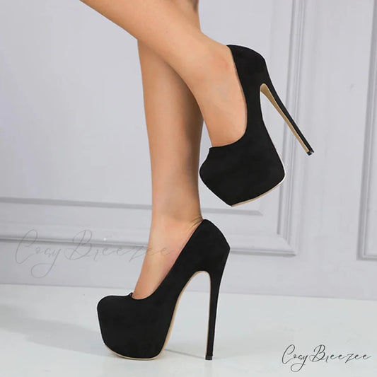 Spring-Autumn Black Platform Buckle Super-High Pole-Dance Pumps 17CM Stiletto High Heel