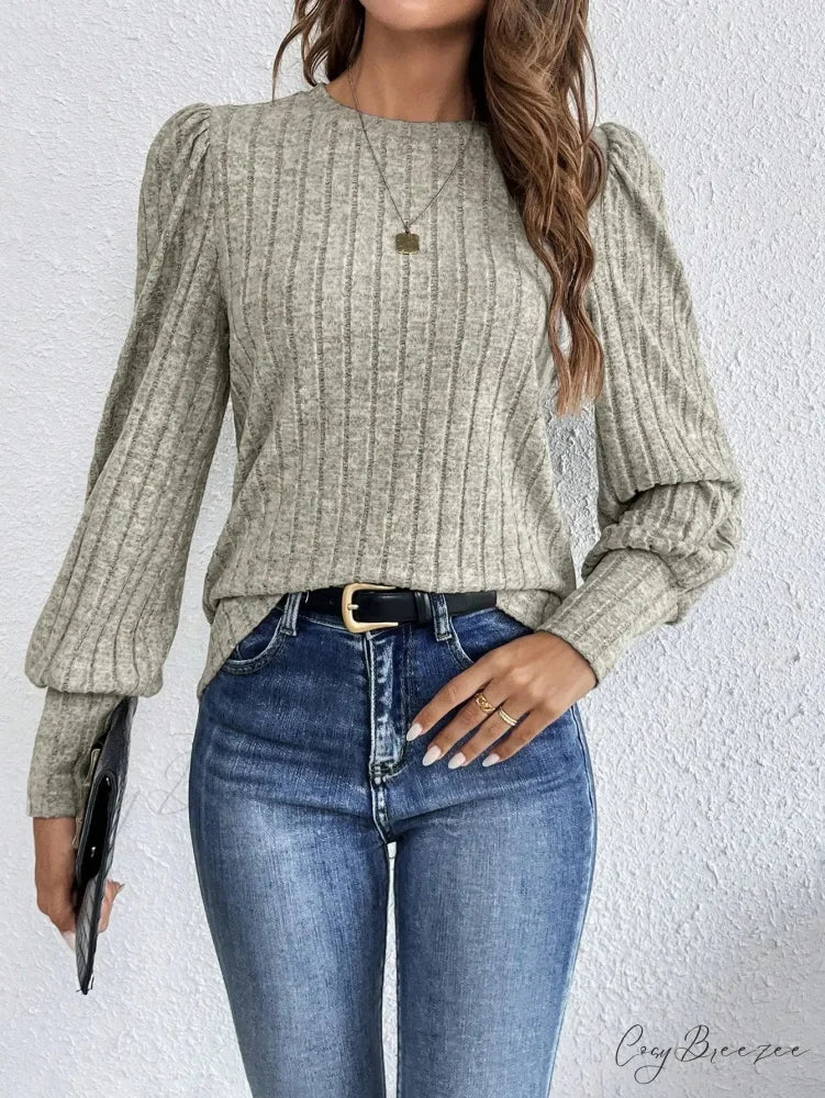 Spring Autumn Casual Crewneck Loose Knit T-shirt knittop-250126