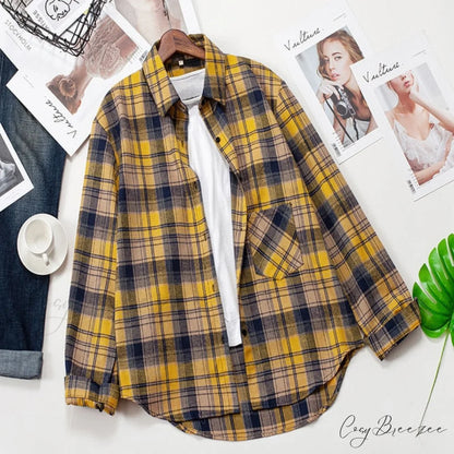 Spring Autumn Checked Blouses Loose Outwear Shirts Arm Long Casual Womens Tops Plaid News